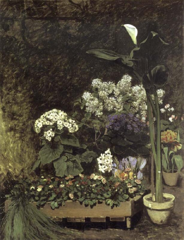 Pierre-Auguste Renoir Still Life-Spring Flowers in a Greenhouse